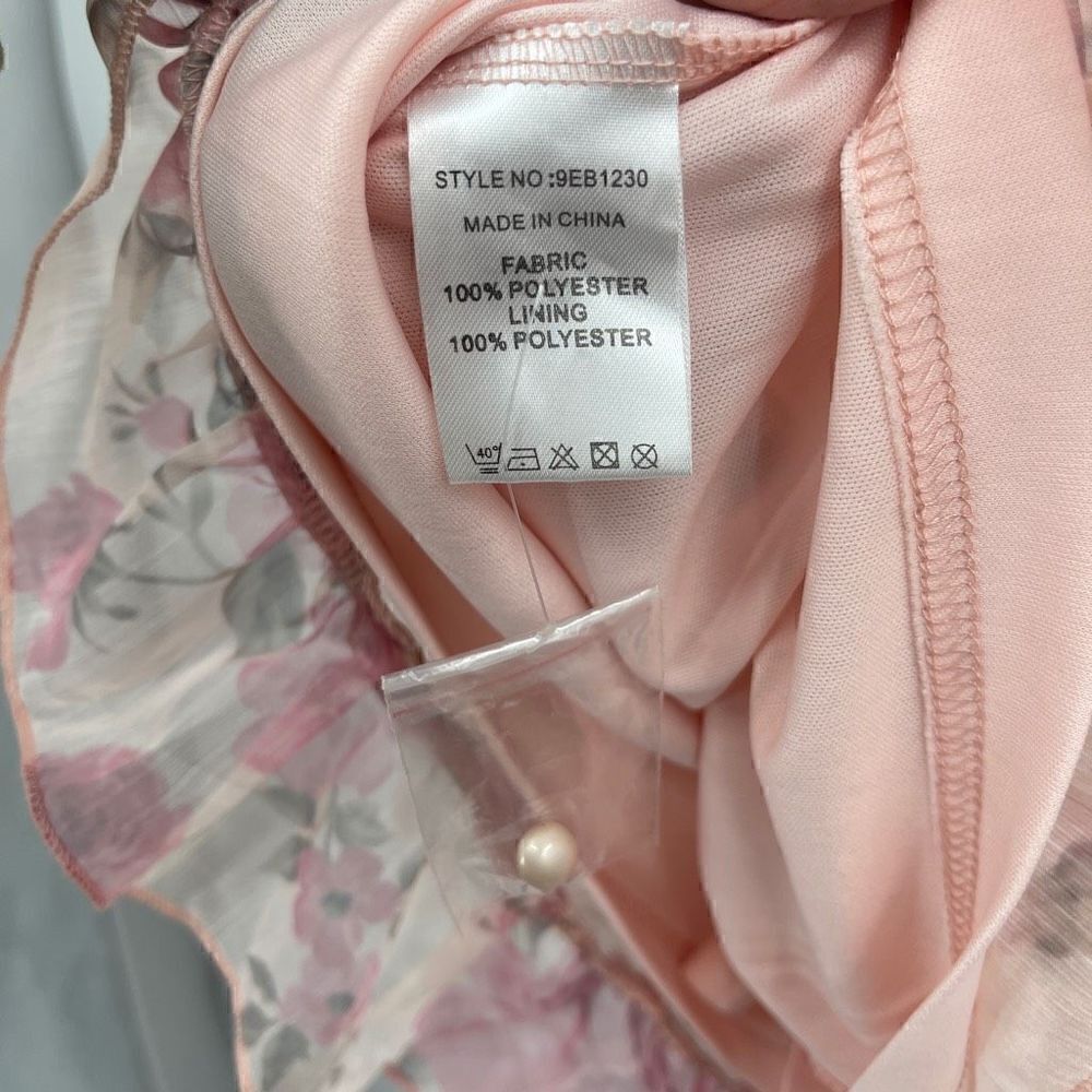 Eilly Bazar Womens Pink Floral Mini Long Sleeve Ruffle Ruched Dress Size Large - Picture 3 of 5